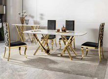 Load image into Gallery viewer, Italian Household Dining Room Furniture Golden Stainless Steel Frame Marble Top Dining Table Set Modern Luxury