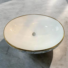 Cargar imagen en el visor de la galería, White Artistic Marble Elegance Round Tabletop Wash Basin with White Interior Gray
