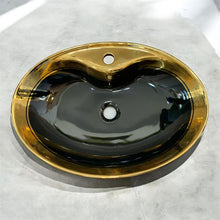 Загрузить изображение в средство просмотра галереи, LV Iconic Oval Tabletop Wash Basin with Deep Black Interior Gleaming Gold