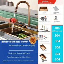 Cargar imagen en el visor de la galería, Rose Gold Single Bowl 304 Stainless Steel Kitchen