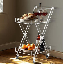 Load image into Gallery viewer, 2 Tier Utility Rolling Serving Trolley Cart Clear Acrylic Storage Cart Bathroom Kitchen Living Room