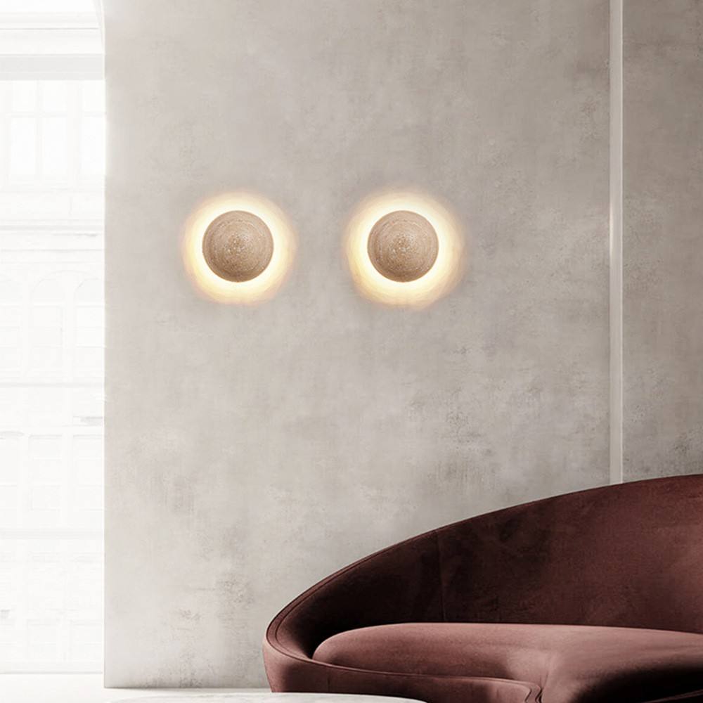 Travertine Round Wall Lamp Nordic Decor Bedroom Bedside Japanese Restaurant Staircase Wall Ambient Light