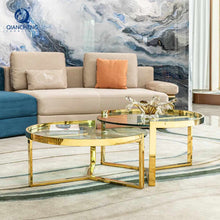 Load image into Gallery viewer, Coffee Table Modern Centre Table New Designs Rose Gold Furniture Metal Coffee Table Base Glass Living Room Furniture Customized