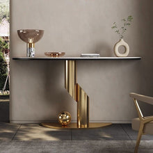 Load image into Gallery viewer, Modern Stainless Steel Electroplated Leg Console Table Marble Top Console Table Decorative Porch Hallway Side Table