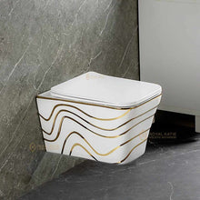 Load image into Gallery viewer, toilet bowl siphon 300mm roughning inn electroplated porcelaine ceramic toilet dual flush rimless wall mounted luxury highend high quality white modern gold black blue pink toilet water closet toilet fixture sanitary ware flush toilet sensor commode potty smart modern egg shape toilet seat