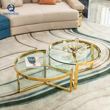 Load image into Gallery viewer, Coffee Table Modern Centre Table New Designs Rose Gold Furniture Metal Coffee Table Base Glass Living Room Furniture Customized