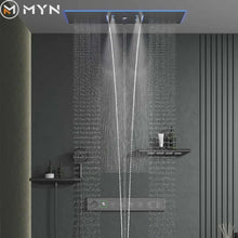Load image into Gallery viewer, Luxurious Bathroom Ceiling Rainfall Waterfall Shower System – In-Wall Concealed Thermostatic Mixer with Jet Massage Function for Modern Bathrooms