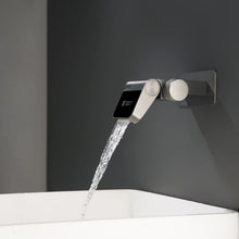 Load image into Gallery viewer, Wall-Mount Dual Hole Gun Gray Digital Display Waterfall Basin Faucet – Bathroom Sink Mixer Tap with Brass Construction