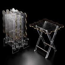 Load image into Gallery viewer, Good Quality Modern Stylish 4 pcs Folding Tea Table Set Clear Acrylic Folding Tray Table With Gold Rim