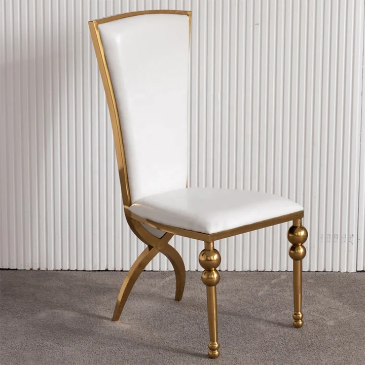 Dining Chair White Gold Stainless Steel Sued