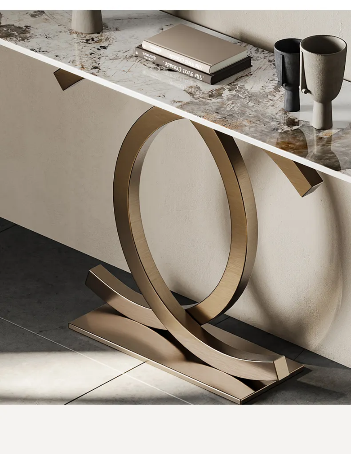 Console Table Slate Marble with Stainless Steel Legs Italian Living Room Design