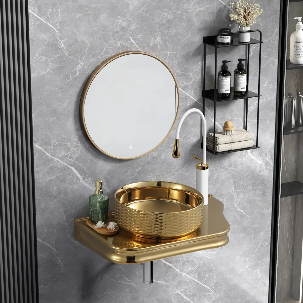 Hanging Tabletop Slab for Basin Sink GOLD Electroplated Wall Hang