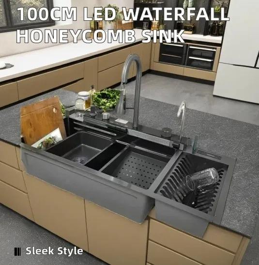 115cm Smart Multifunction Rainwater Sink Large Single-slot Thickened Stainless Steel Home Kitchen Sink