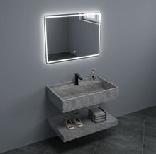 Lade das Bild in den Galerie-Viewer, Retro-Style Rectangular Integrated Basin Vanity – Water-Resistant Rock Slab & Smart Mirror