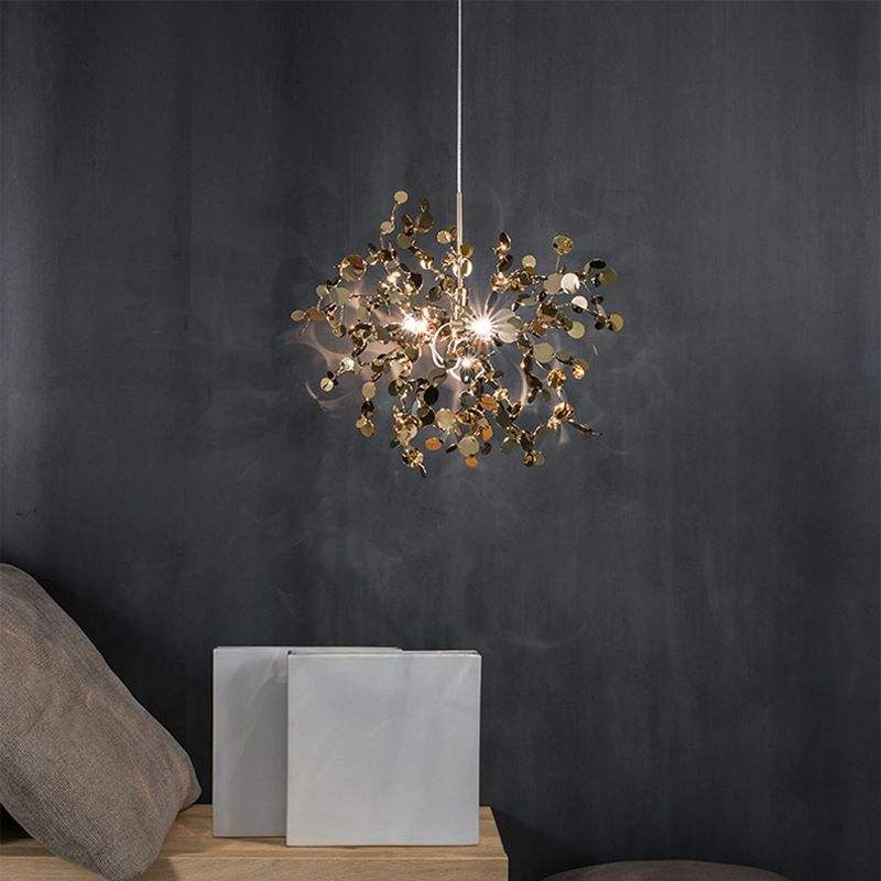 Nordic Gold Leaf Ring Chandelier – Modern LED Pendant Light for Hotels, Offices & Living Spaces
