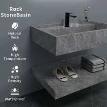 Lade das Bild in den Galerie-Viewer, Retro-Style Rectangular Integrated Basin Vanity – Water-Resistant Rock Slab & Smart Mirror