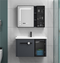 Load image into Gallery viewer, Modern Design Bathroom Cabinet with Mirror and Smart Touch Screen | White Vanity Cabinet with Ceramic Basin | Luxury Wall-Mounted Bathroom Furniture