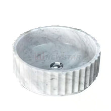 Load image into Gallery viewer, Natural Carrara White Marble Round Bowl Sink – Fluted Countertop Bathroom Basin