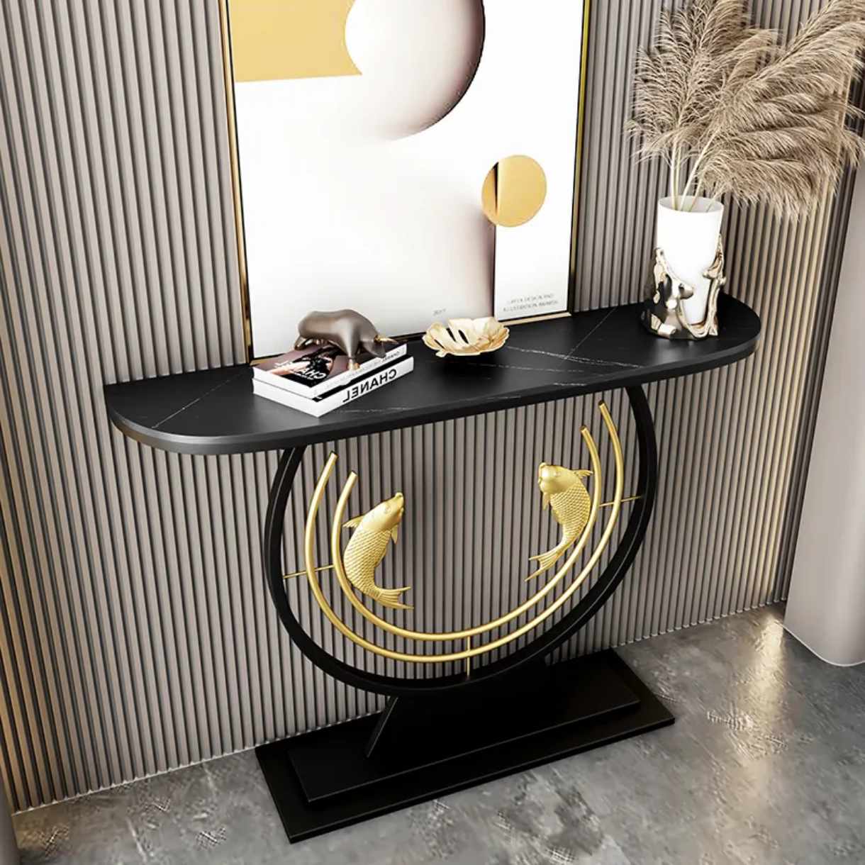 Double Fish-Shaped Entrance Foyer Bracket Unique Display Console Table Hallway and Living Room Table Design