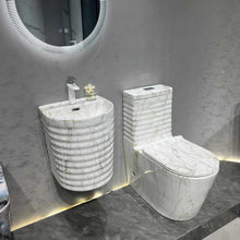 Load image into Gallery viewer, Porcelain Marble Design One Piece Toilets Bathroom Set with Wall Hung Basin Sink Rock Ceramic Toilet Set