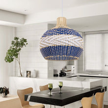 Load image into Gallery viewer, Rattan Hand-Woven Ceiling Pendant Light – Blue & White Lampshade for Modern Home Décor & Chandelier Lighting
