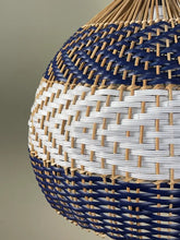 Load image into Gallery viewer, Rattan Hand-Woven Ceiling Pendant Light – Blue & White Lampshade for Modern Home Décor & Chandelier Lighting
