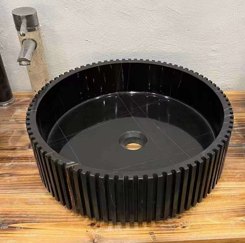 Modern Black Marble Vanity Basin – Luxury Countertop Vessel Sink for Hotels & Homes
