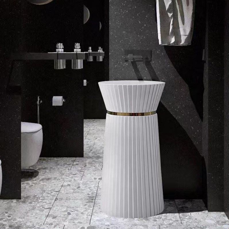 Unique Shaped Freestanding Solid Surface Bathroom Wash Basin – Modern Designer Hand Wash Sink