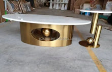 Load image into Gallery viewer, Luxury Sintered Stone Top Ellipse Coffee Table Side Table Combination Modern Silver Gold Stainless Steel Center Table Set