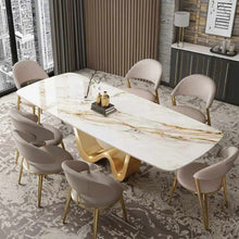 Load image into Gallery viewer, Modern Home Dining Table with Gold Stainless Steel Electroplated Base Slate Marble Top Rectangular Design for Luxury Home Hotel or Apartment Use