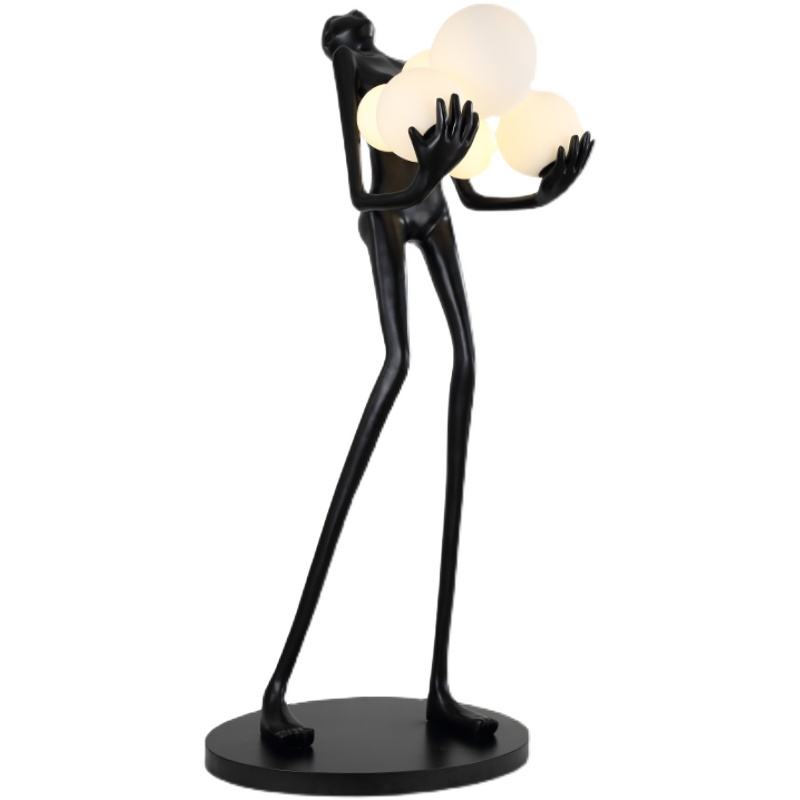 Large Resin Figure Holding Ball Sculpture Elegant Design for Hotel Exhibition Halls or Decorative Floor Lamp