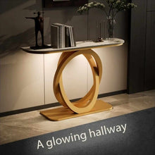 Load image into Gallery viewer, Italian Style Light Luxury Rock Slab Entrance Table – Modern Minimalist Semi-Circular Console Cabinet