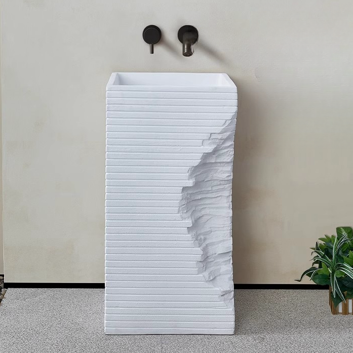 White Artificial Stone Freestanding Bathroom Wash Basin – Unique Modern Engineering