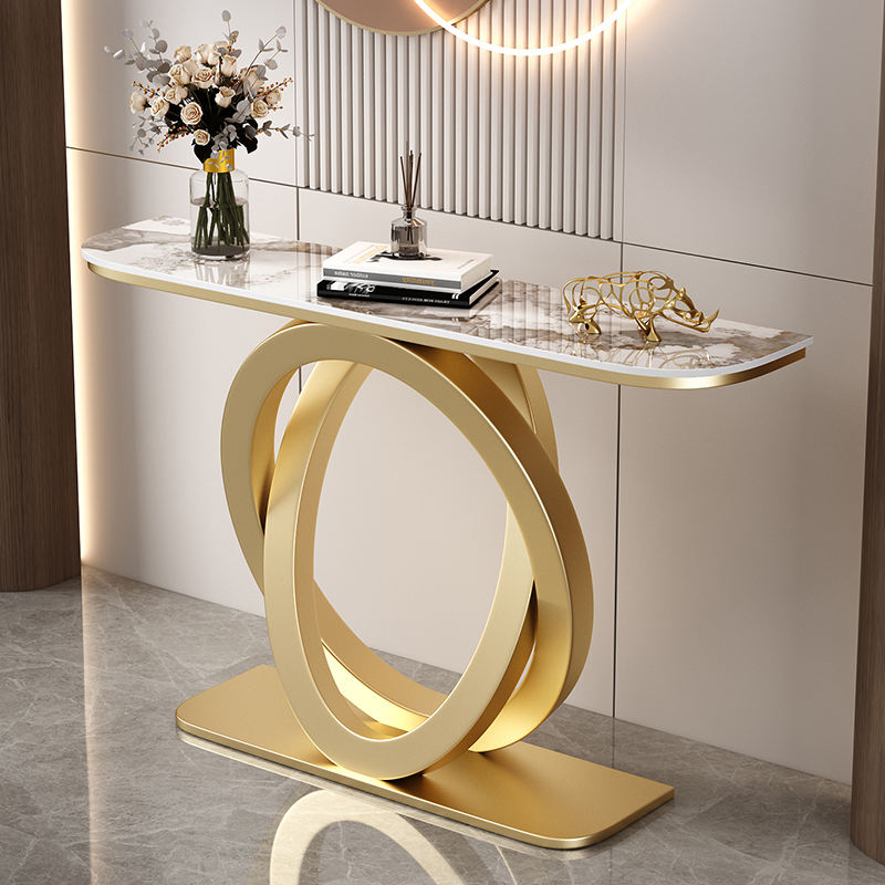 Italian Style Light Luxury Rock Slab Entrance Table – Modern Minimalist Semi-Circular Console Cabinet