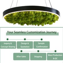 Cargar imagen en el visor de la galería, Unique RGB Dimmable LED Ceiling Light – Modern Round Chandelier with Moss Decoration for Restaurants & Cafes