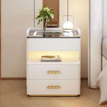 Load image into Gallery viewer, Luxury Bedroom Smart Nightstand with Touch-Sensing LED Light, Wireless Charging, and Fingerprint Unlock – Modern Bedside Table with Intelligent Design