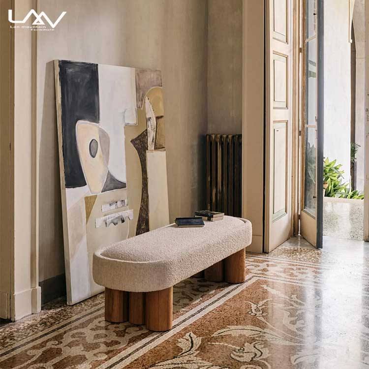 Nordic Style Wood Frame Fabric Bedroom End of Bed Bench Hotel Villa Living Room Cloakroom Leisure Sofa Bench Furniture