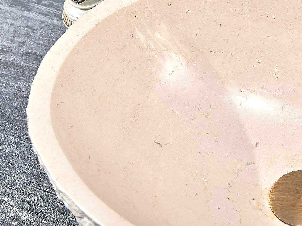 Oval Shape Cream Marble Washbasin – Luxury Natural Stone Bathroom Sink for Modern & Classic Interiors