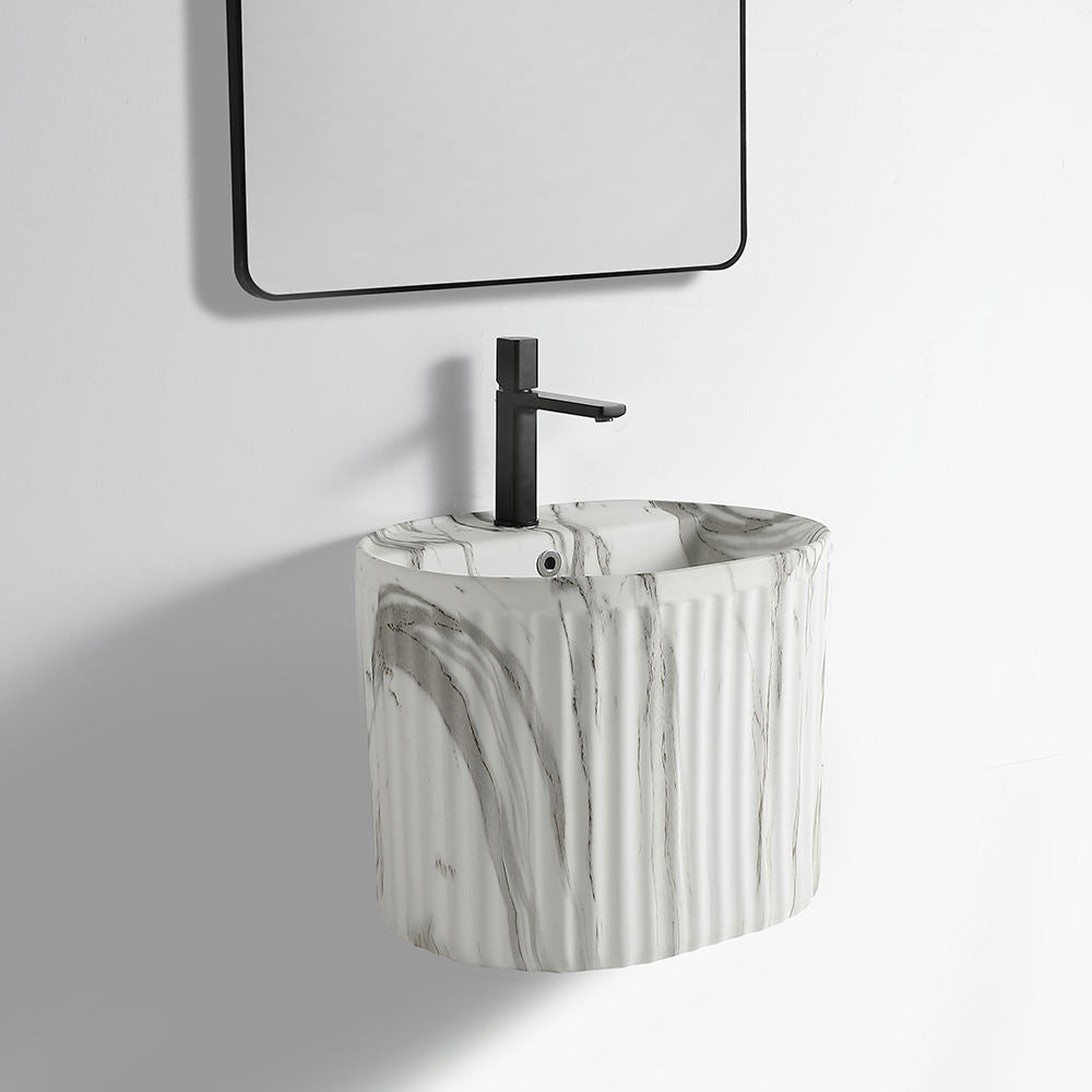 Gray Marble Design Ceramic Bathroom Sink – Wall Hung Half Pedestal Wash Basin