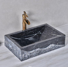 Load image into Gallery viewer, Modern Rectangular Bathroom Sink – Natural Nero Marquina Marble Stone Wash Basin
