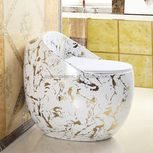 Загрузить изображение в средство просмотра галереи, Luxury Round Egg Shape Floor Mount Toilet – Modern White & Gold One-Piece Siphonic WC for Elegant Bathrooms