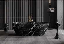 Load image into Gallery viewer, Modern Freestanding Artificial Stone Bathtub – Square or Oval Customizable Spa Tub with Drain | Portable Luxury for Home, Hotel, or Apartment