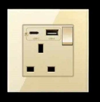 EU Standard 3 Pin Wall Socket Outlet with Type-C and Usb Plug 1 Gang Electric Wall Switch USB Power Socket for Home and Hotel