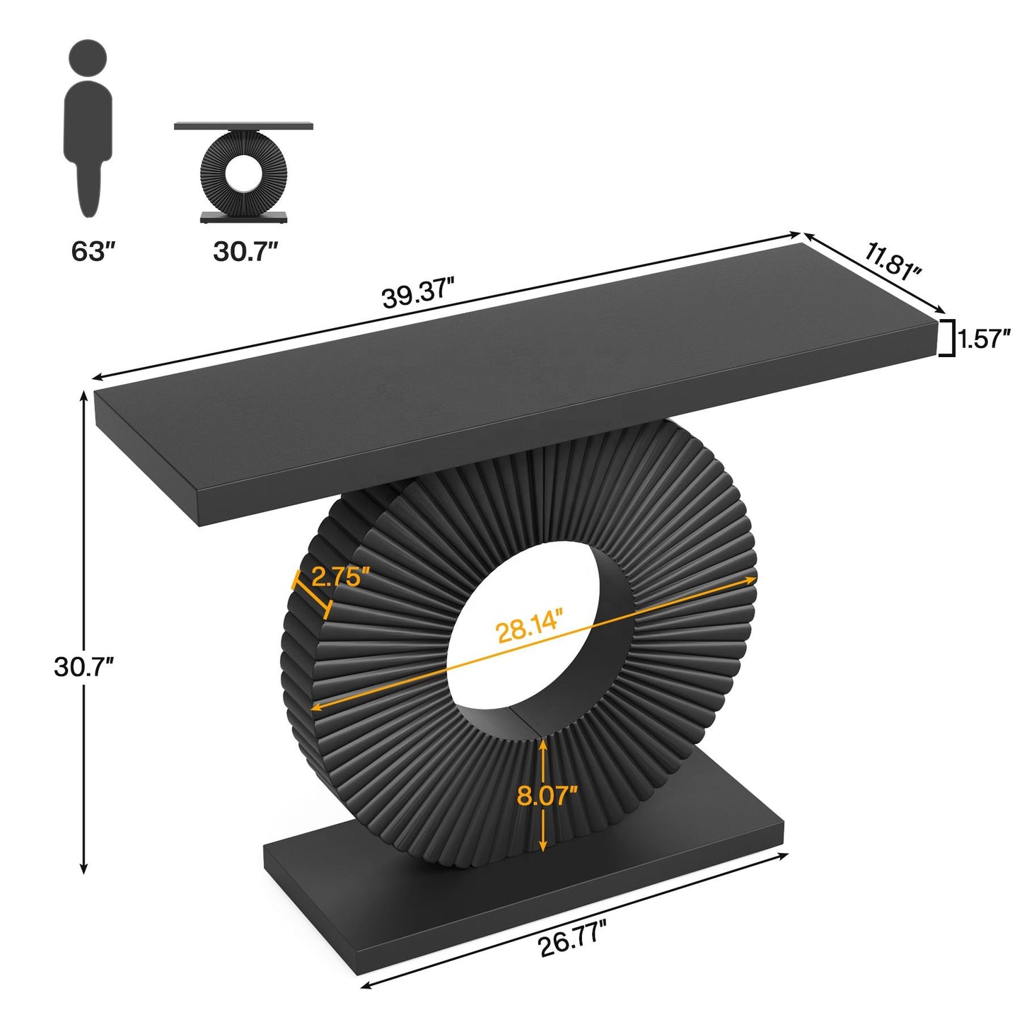 Console Table with Geometric Base Sofa Table Contemporary Accent Table for Living Room, Entryway, Hallway, Black