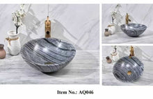 Load image into Gallery viewer, Polished Black Marble Bathroom Sink – Round Natural Stone Vanity Hand Basin