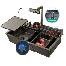 Cargar imagen en el visor de la galería, Smart Digital Kitchen Sink Stainless Steel Piano Key Hide Spout Waterfall Faucet Kitchen Sink With Glass Rinser