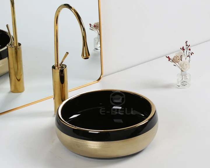 Basin Glossy Bathroom Gold and Black
