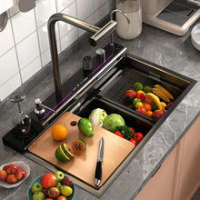 Cargar imagen en el visor de la galería, Smart Digital Kitchen Sink Stainless Steel Piano Key Hide Spout Waterfall Faucet Kitchen Sink With Glass Rinser