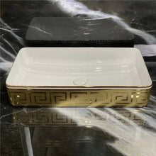 Load image into Gallery viewer, Luxury Modern Style White and Gold Rectangular Basin