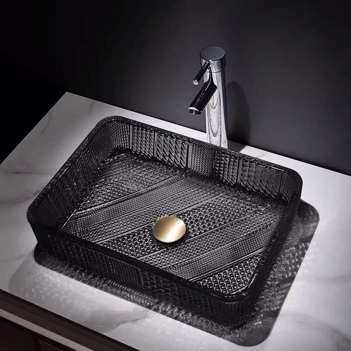Tempered Glass Luxury Modern Black Wash Basin Tabletop Countertop